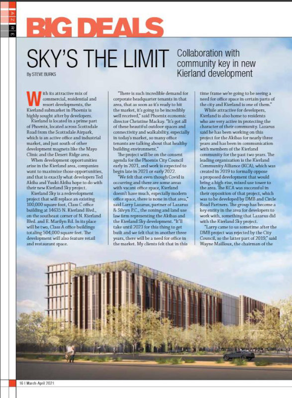 Arizona Commercial Real Estate Publication Features Larry Lazarus And The Kierland Sky Project